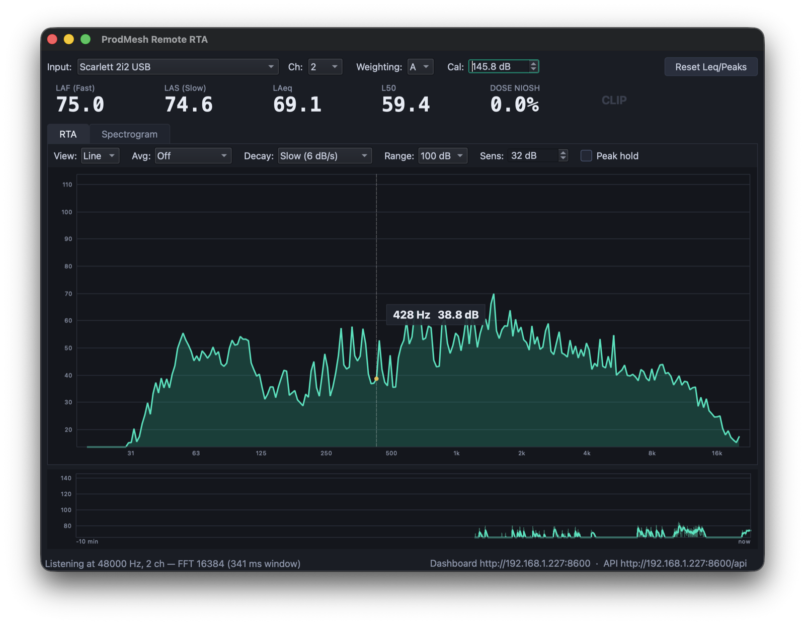 ProdMesh RTA real-time audio spectrum analyzer